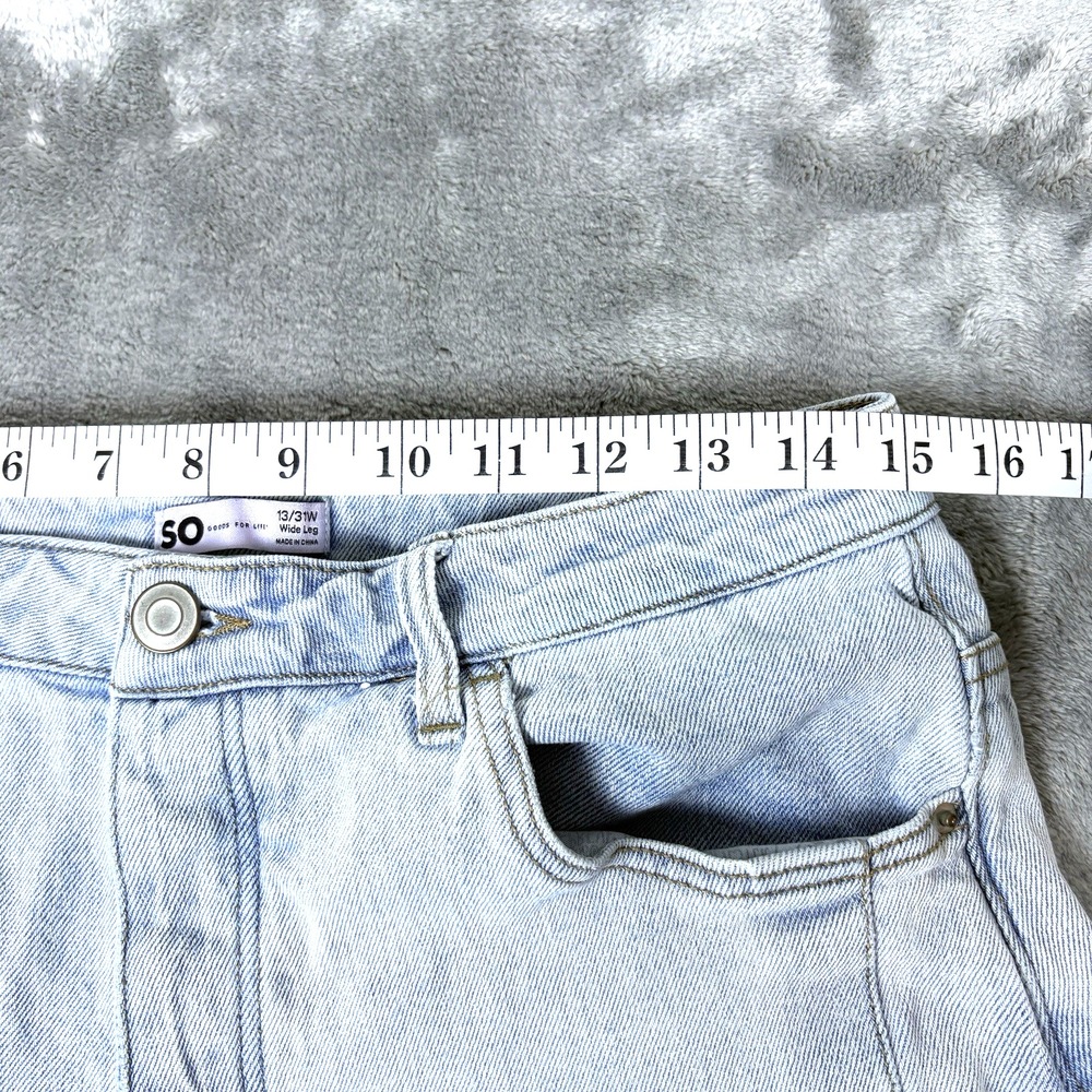 SO Womens Wide Leg Cropped Denim Jeans Raw Hem Light Wash‎ Size 13 31W - Picture 12 of 16
